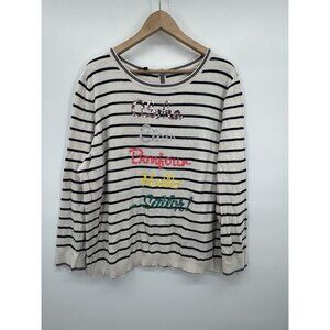 Talbots Women 2X Striped Cardigan Parisian Aloha Ciao Bonjour Sequin Button Back